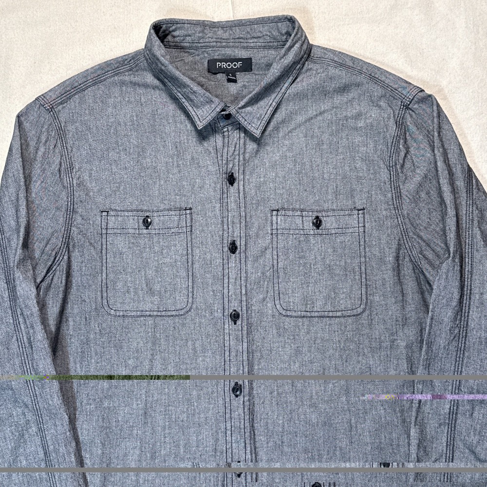 Huckberry Proof Shirt Mens Sz L Gray Button Up Long Sleeve Strong Shirt  Blend